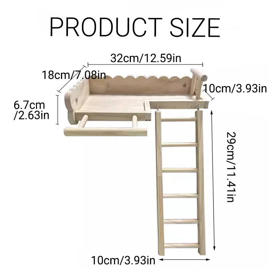 Parrot Wooden Climbing Ladder Platform Bed Stand Toy Bird Cage Resting Training