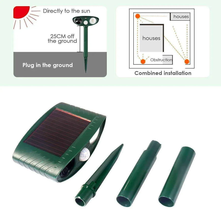 Solar Powered Ultrasonic Animal Bird Repeller Outdoor Pest Insect Control Device