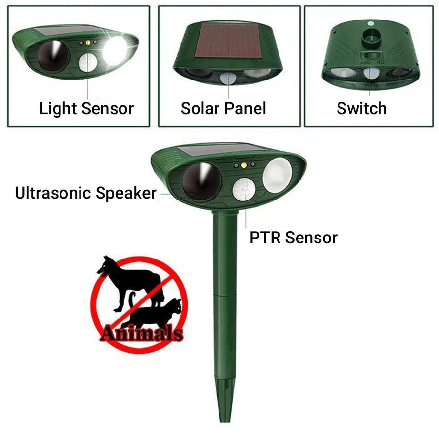 Solar Powered Ultrasonic Animal Bird Repeller Outdoor Pest Insect Control Device