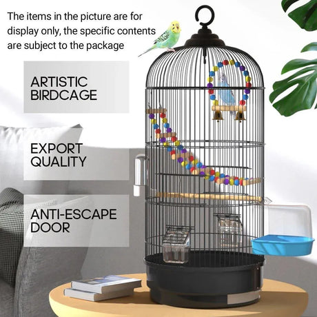 Round Bird Cage Metal Cage Large Pet Birdcage Indoor Outdoor Parrot, image 5