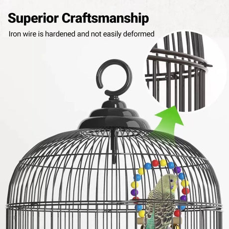 Round Bird Cage Metal Cage Large Pet Birdcage Indoor Outdoor Parrot, image 8
