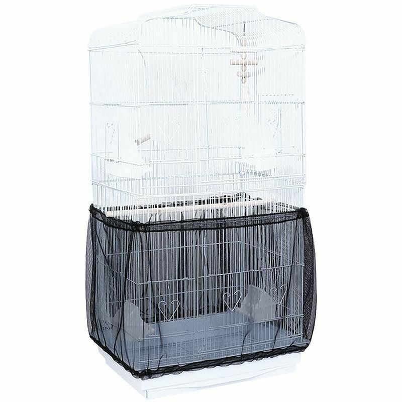 L Size Shell Skirt Mesh Cover Pet Bird Cage Guard Nylon Net Seed Catcher - White