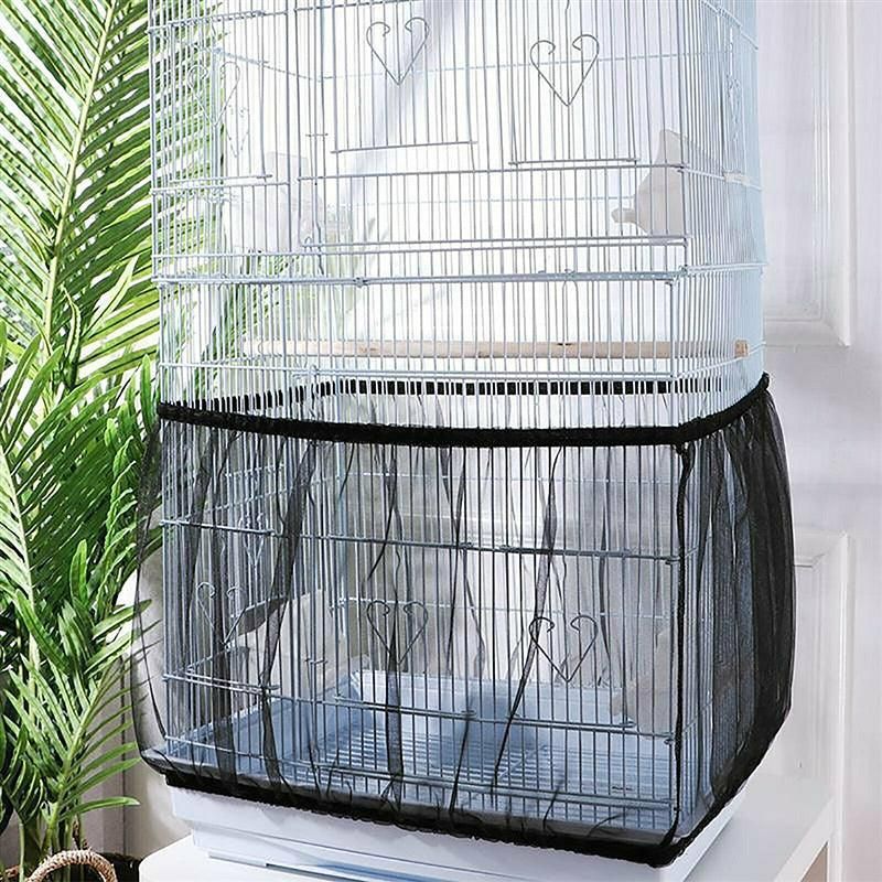 L Size Shell Skirt Mesh Cover Pet Bird Cage Guard Nylon Net Seed Catcher - White