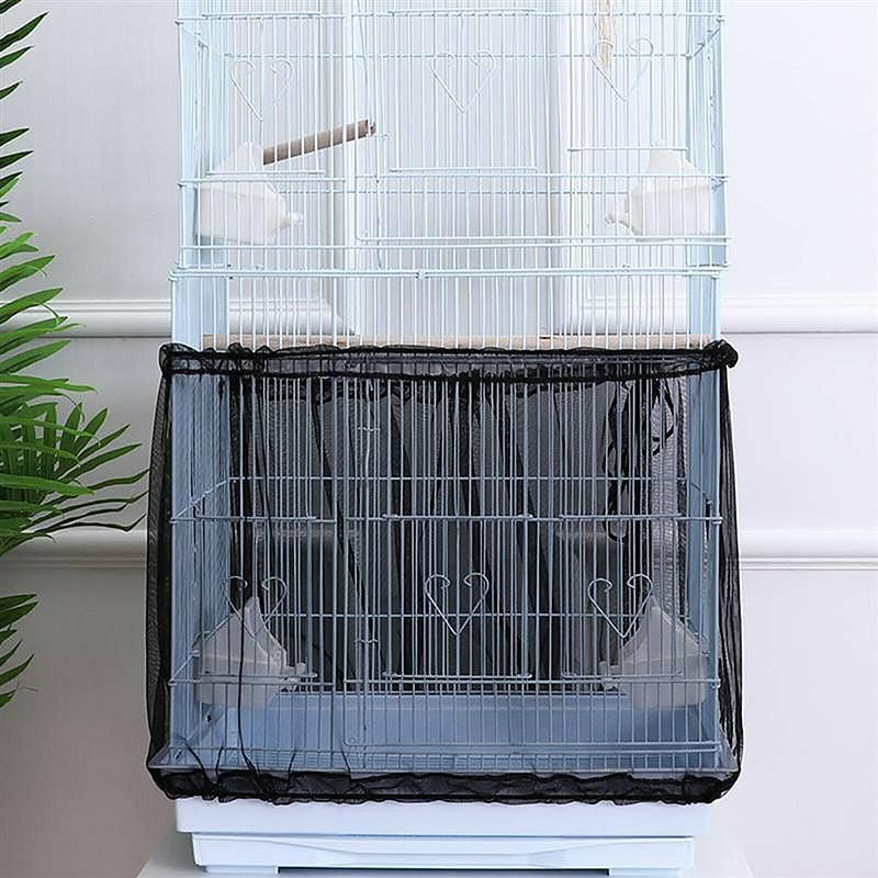 L Size Shell Skirt Mesh Cover Pet Bird Cage Guard Nylon Net Seed Catcher - White