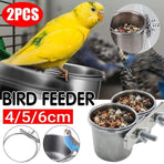 2X 4/5/6Cm Parrot Pet Stainless Steel Food Water Bowl Bird Feeder Crate Cage - 4CM*2PCS