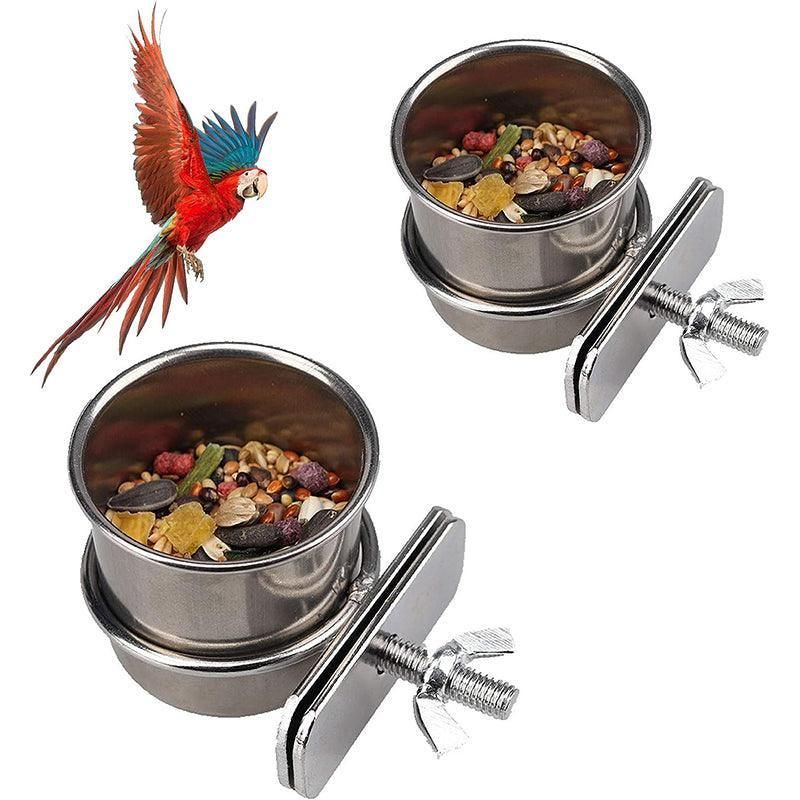 2X 4/5/6Cm Parrot Pet Stainless Steel Food Water Bowl Bird Feeder Crate Cage - 4CM*2PCS