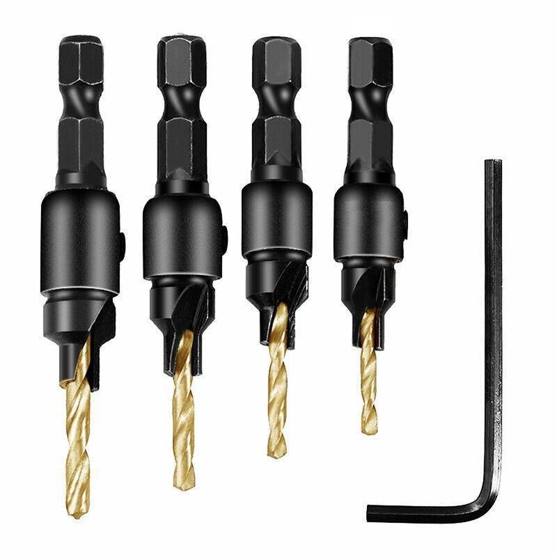 4PCS Screw Countersink Bit Set Pilot Holre Drill Metal Plastic Wood Hex Shank - Gold