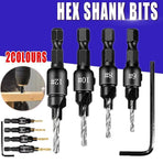 4PCS Screw Countersink Bit Set Pilot Holre Drill Metal Plastic Wood Hex Shank - Gold