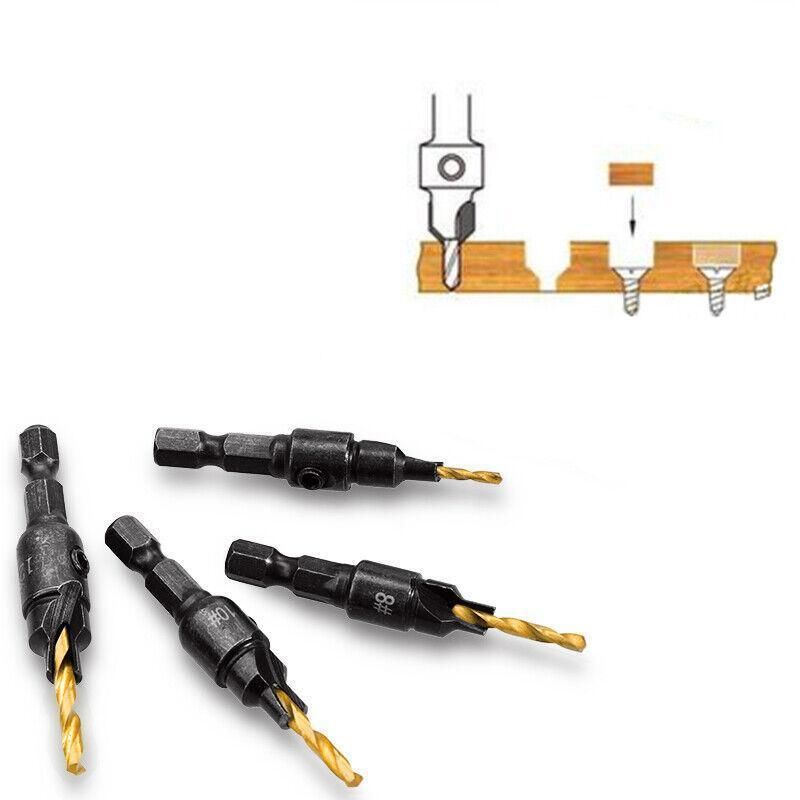 4PCS Screw Countersink Bit Set Pilot Holre Drill Metal Plastic Wood Hex Shank - Gold