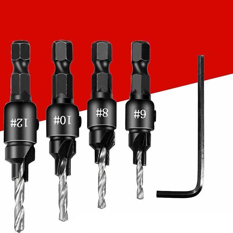 4PCS Screw Countersink Bit Set Pilot Holre Drill Metal Plastic Wood Hex Shank - Gold