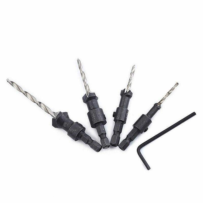 4PCS Screw Countersink Bit Set Pilot Holre Drill Metal Plastic Wood Hex Shank - Gold