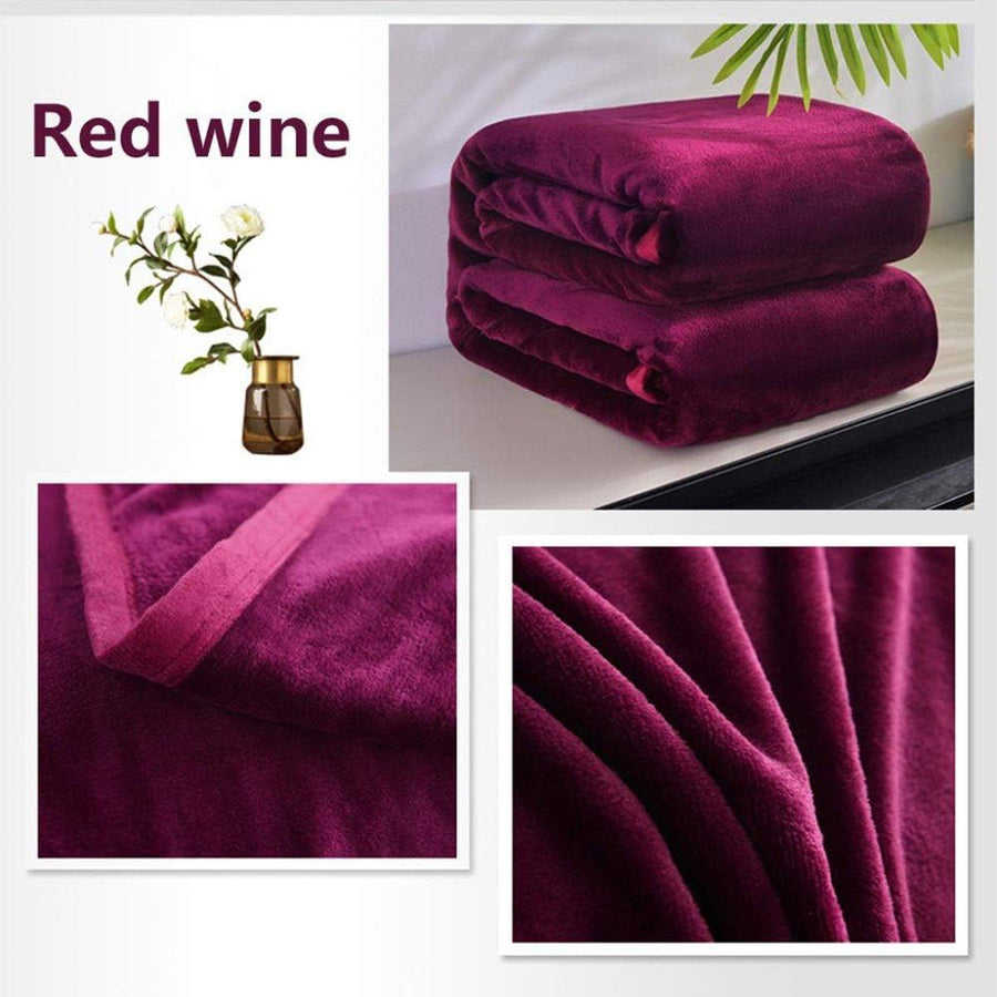 Soft Winter Flannel Blanket for Office Home Lunch Break Warm Cozy Throw Blanket - Wine Red