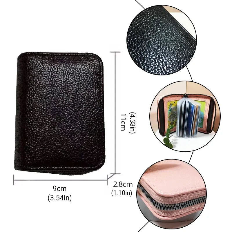 Compact Zipper Organ Card Cover Holder Wallet ID Bag Short Coin Purse Pockets - Black