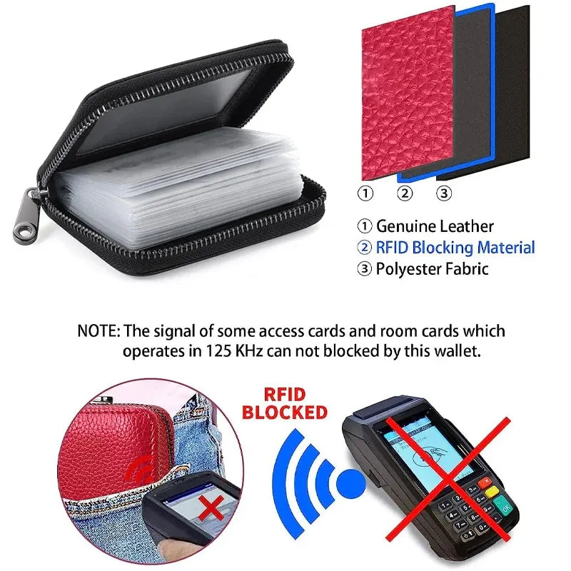 Compact Zipper Organ Card Cover Holder Wallet ID Bag Short Coin Purse Pockets - Black
