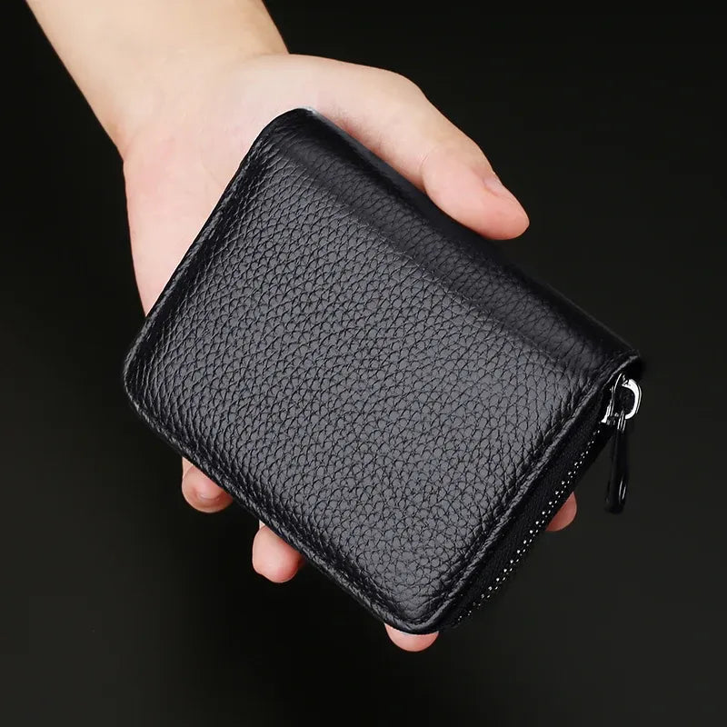 Compact Zipper Organ Card Cover Holder Wallet ID Bag Short Coin Purse Pockets - Black