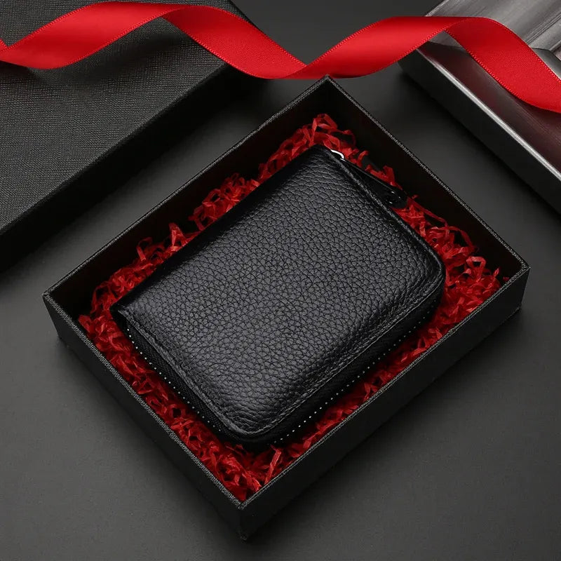 Compact Zipper Organ Card Cover Holder Wallet ID Bag Short Coin Purse Pockets - Black