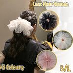 Oversized Polka Dot Lace Hair Bands Hairband Girls Ponytail Tie Elastic Hair - Black-L