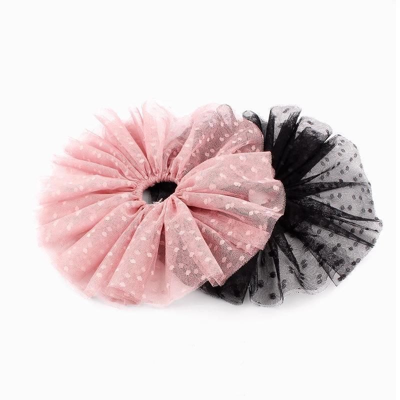 Oversized Polka Dot Lace Hair Bands Hairband Girls Ponytail Tie Elastic Hair - Black-L