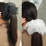 Oversized Polka Dot Lace Hair Bands Hairband Girls Ponytail Tie Elastic Hair - Black-L