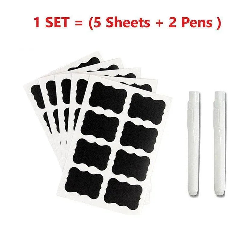 40 Jar Labels Stickers Black Labels Chalk Pen Kitchen Pantry Spice Herb AU Stock