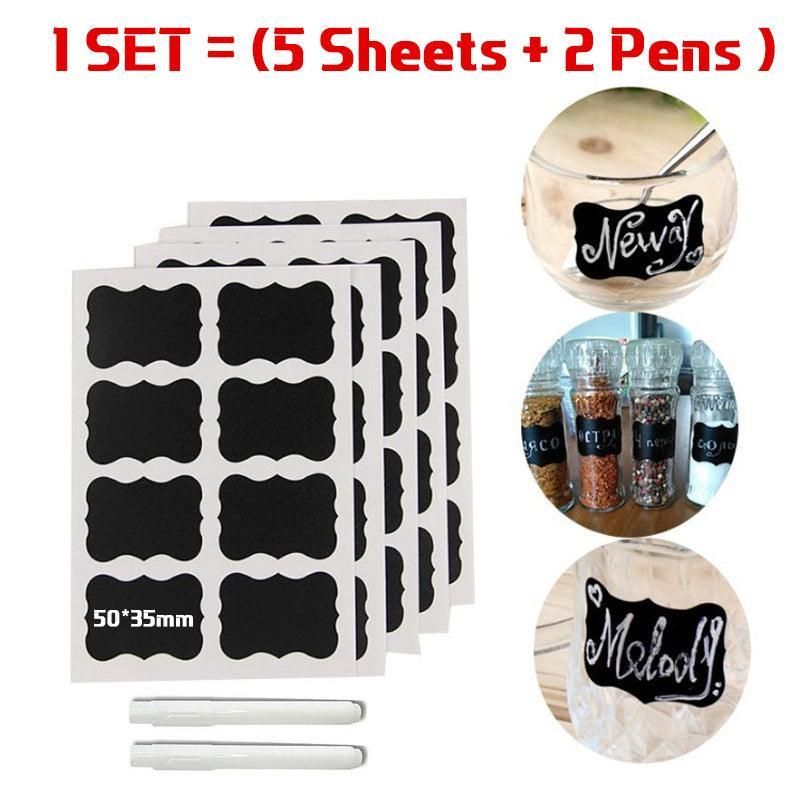 40 Jar Labels Stickers Black Labels Chalk Pen Kitchen Pantry Spice Herb AU Stock