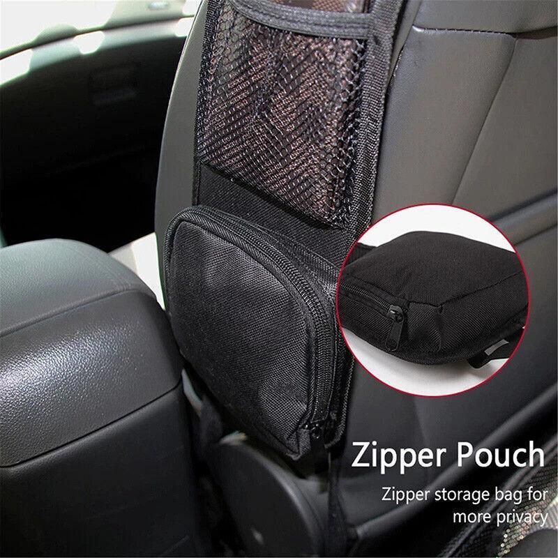 Black Vehicle Backrest Side Pocket Mesh Hanging Bag Organizer with Phone Holder