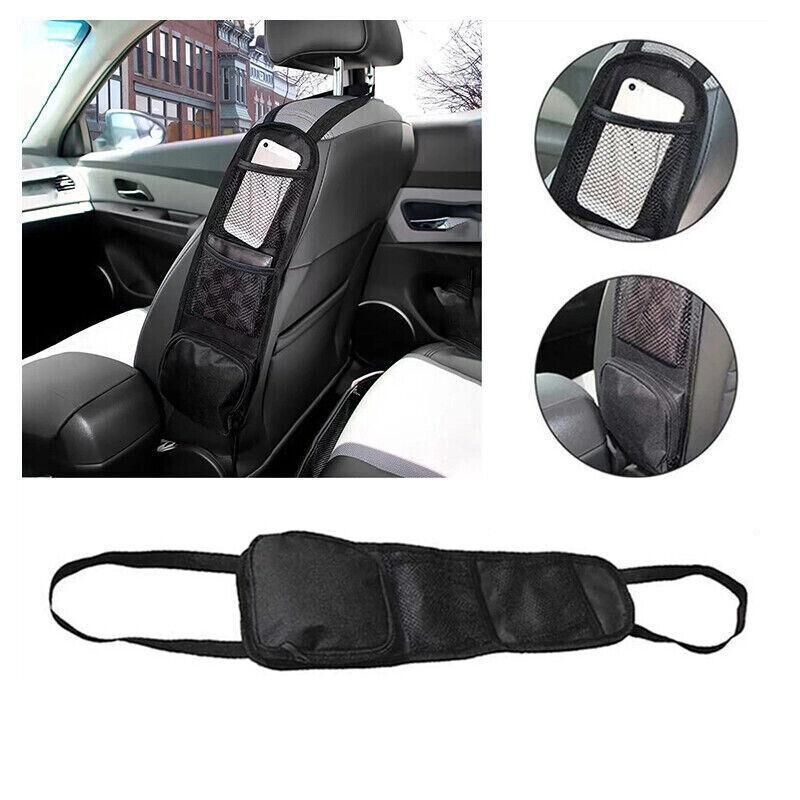 Black Vehicle Backrest Side Pocket Mesh Hanging Bag Organizer with Phone Holder