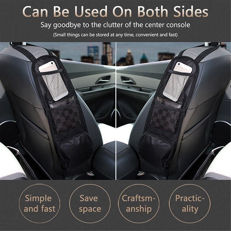 Black Vehicle Backrest Side Pocket Mesh Hanging Bag Organizer with Phone Holder