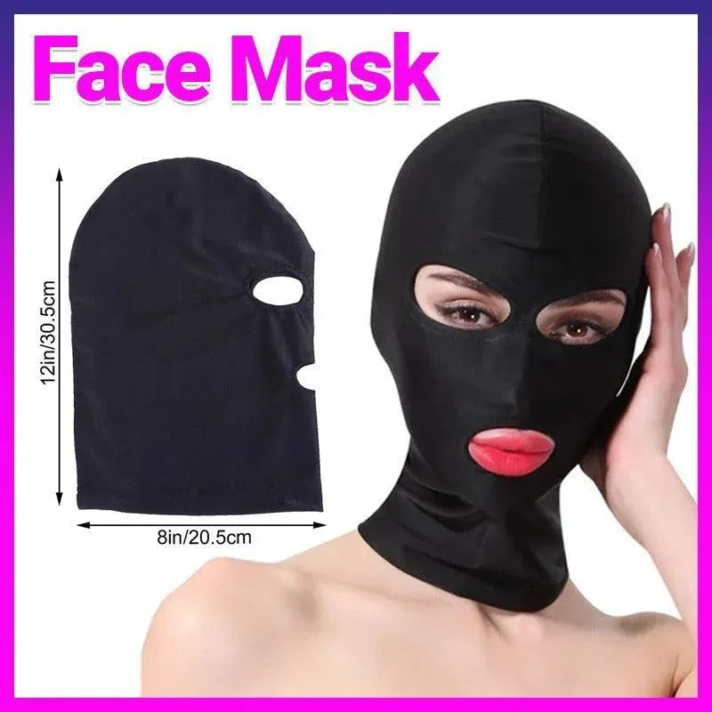 Black Face Mask Blindfold Head Mask Open Eye Mouth Adult Cosplay Gimp Mask