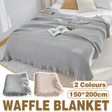 Waffle Sofa Blanket Thin Lightweight Throw Soft Cover Couch Bed Living Room Use - Beige