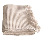 Waffle Sofa Blanket Thin Lightweight Throw Soft Cover Couch Bed Living Room Use - Beige - Close-Up Angle