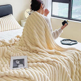 Plush Blanket Leisure Blanket Autumn Winter Warm Nap Throw Soft Cozy - Khaki-150x200cm - Rear View