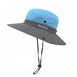Women Wide Brim Ponytail Hat Sun Protect Visor Summer Beach Cap Anti Uv Floppy - Blue
