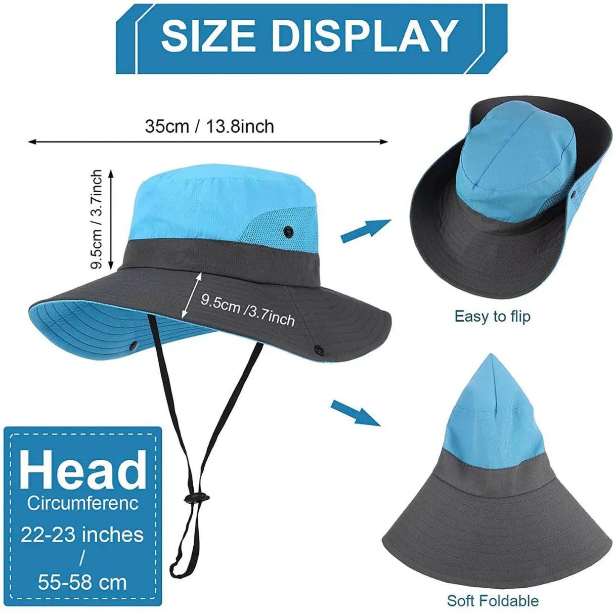 Women Wide Brim Ponytail Hat Sun Protect Visor Summer Beach Cap Anti Uv Floppy - Blue