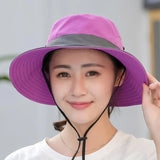 Women Wide Brim Ponytail Hat Sun Protect Visor Summer Beach Cap Anti Uv Floppy - Blue - Extra Image