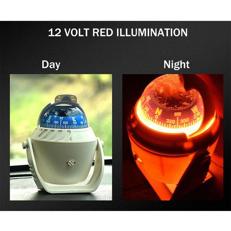 1Pc Boat Compass with Built In Light White 65mm Pivoting Card for Marine Use