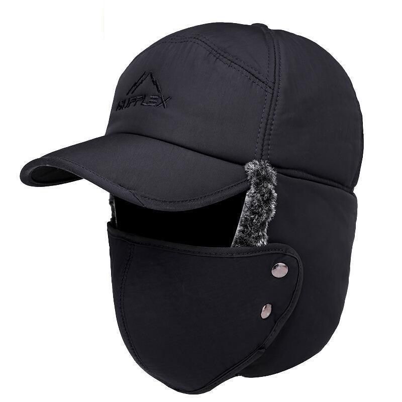 Winter 3 In 1 Thermal Fur Lined Trapper Bomber Hat With Ear Flap Face Mask Cap