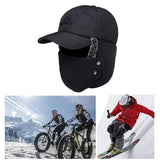 Winter 3 In 1 Thermal Fur Lined Trapper Bomber Hat With Ear Flap Face Mask Cap - 45-Degree Angle