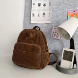 Schoolbag Corduroy Shoulder Bag Simple Mini Backpack for Daily Casual Use - Top-Down View