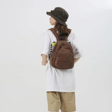 Schoolbag Corduroy Shoulder Bag Simple Mini Backpack for Daily Casual Use - 45-Degree Angle