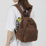 Schoolbag Corduroy Shoulder Bag Simple Mini Backpack for Daily Casual Use - Rear View