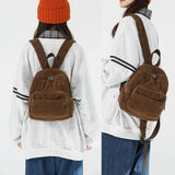 Schoolbag Corduroy Shoulder Bag Simple Mini Backpack for Daily Casual Use - Close-Up Angle