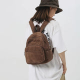 Schoolbag Corduroy Shoulder Bag Simple Mini Backpack for Daily Casual Use - Low Angle