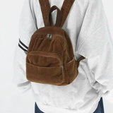 Schoolbag Corduroy Shoulder Bag Simple Mini Backpack for Daily Casual Use - Extra Image