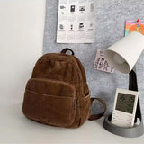 Schoolbag Corduroy Shoulder Bag Simple Mini Backpack for Daily Casual Use - Top-Down View