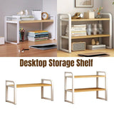 Adjustable Height Multi-Layer Desktop Bookshelf Home Office Floor Organizer Rack - 2 Shelves - Front View