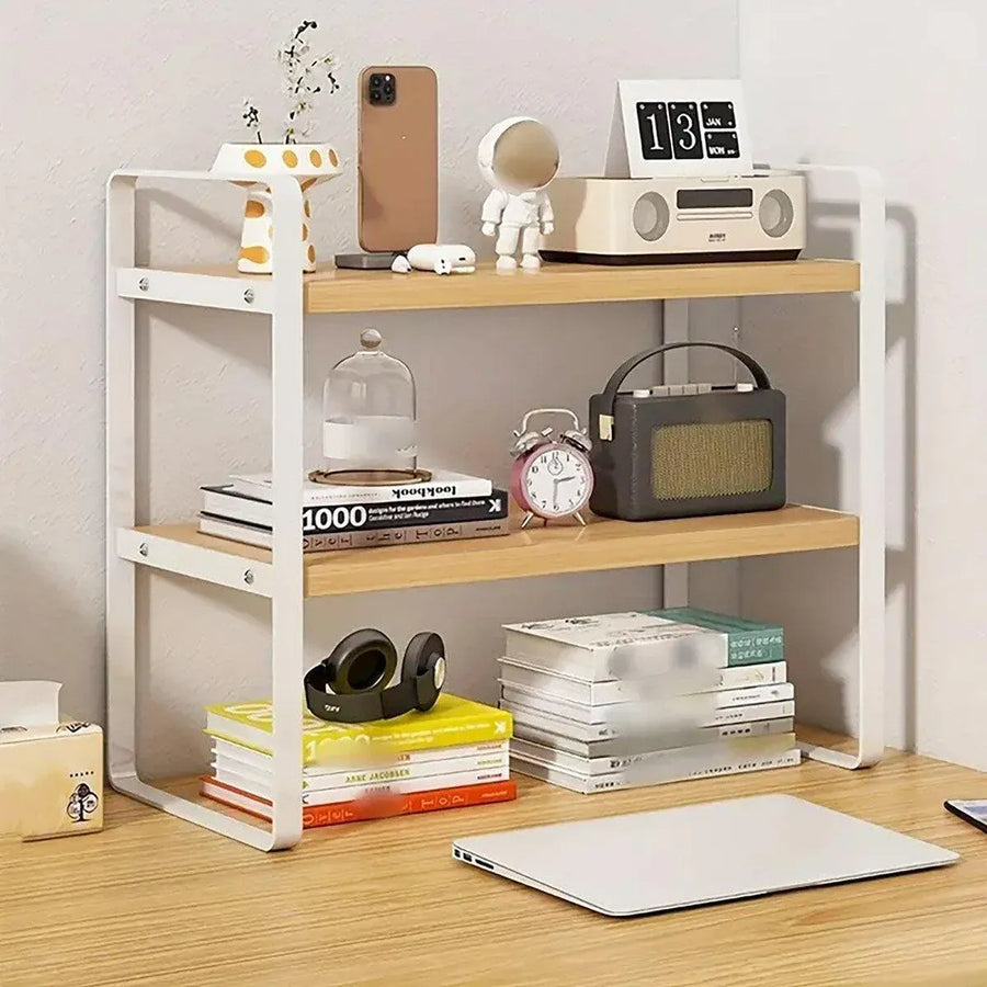Adjustable Height Multi-Layer Desktop Bookshelf Home Office Floor Organizer Rack - 2 Shelves