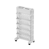 Six Tier Rolling Storage Cart Slim Magazine File Organiser White - Front View