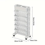 Six Tier Rolling Storage Cart Slim Magazine File Organiser White
