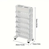 Six Tier Rolling Storage Cart Slim Magazine File Organiser White - Side View
